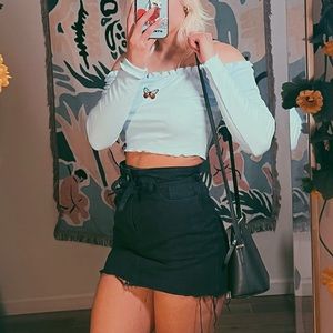 PacSun Black Raw Hem Paperbag Self-Tie Mini Skirt Size 25